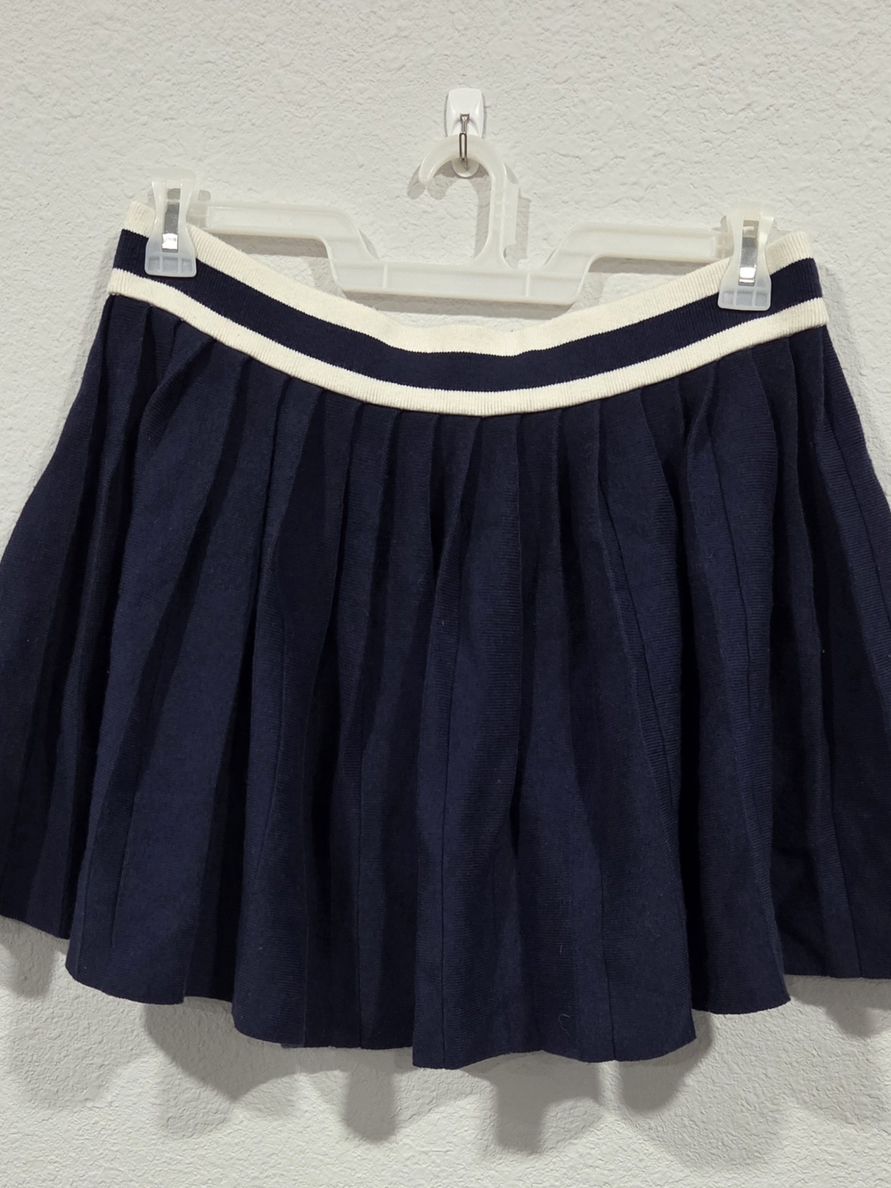 aerie Navy Pleated Mini Skirt with Cream Trim Waistband